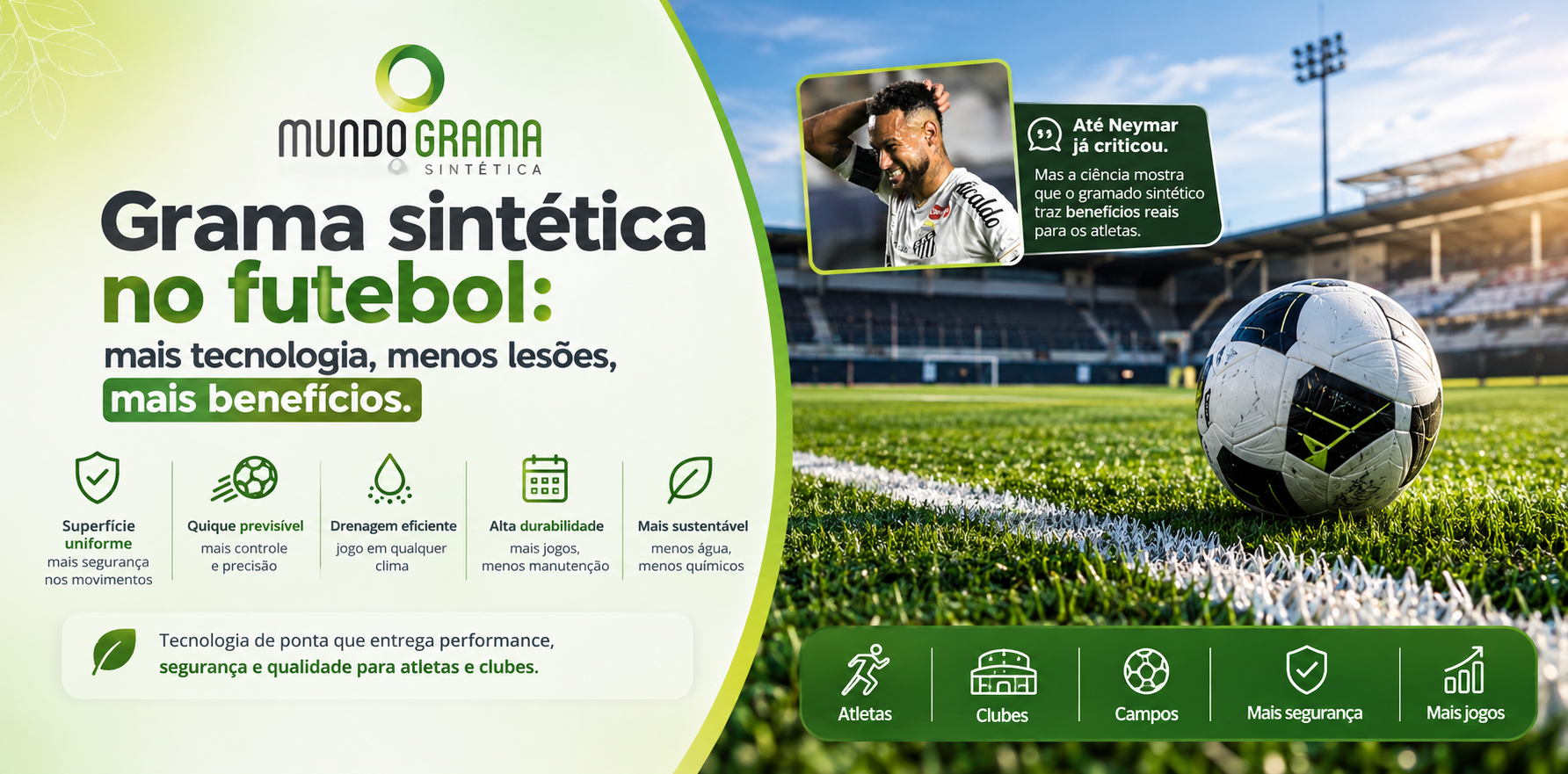 Grama sintética no futebol: jogador em campo de gramado sintético